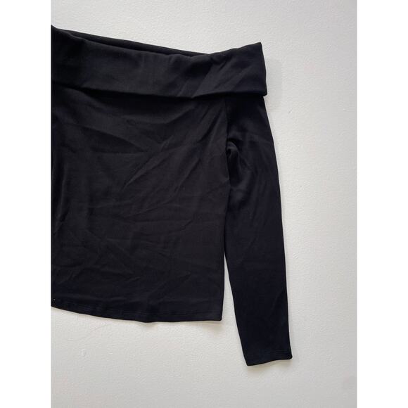 Veronica Beard Jeans Black Fawsett Top Off The Shoulder Sz M Pima Cotton Ribbed - Picture 4 of 8